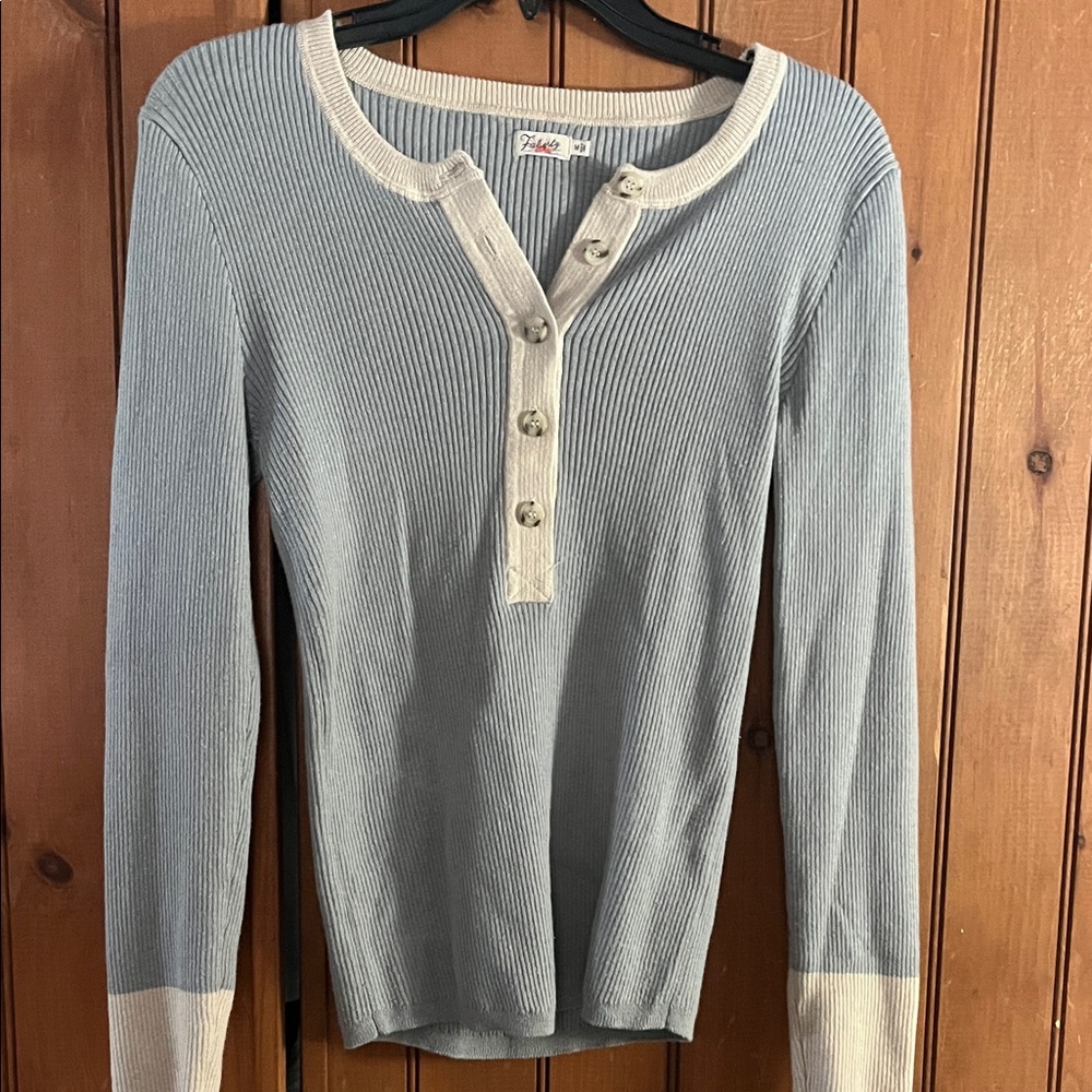 Faherty Gray and Cream Long Sleeve Henley